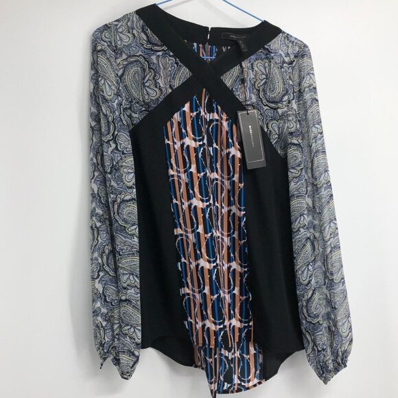 NWT BCBGMAXAZRIA Kathy Abstract paisley print sheer balloon  sleeve blouse xxs - Picture 3 of 16